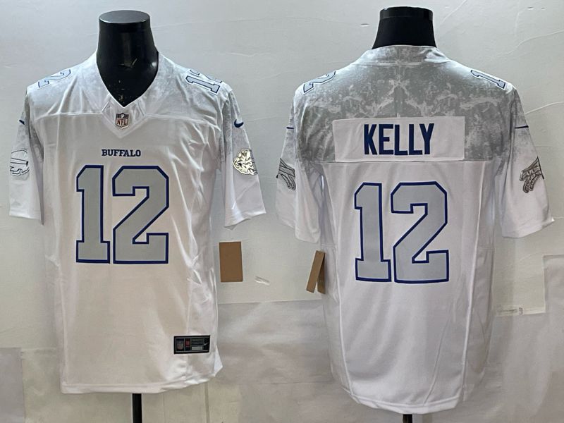 Men 2025 Buffalo Bills 12 Kelly white 5th generation Throwback Nike Limited NFL Jersey style 03